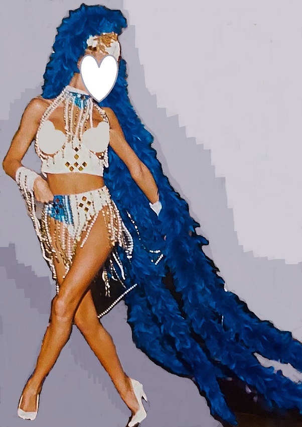 Turquoise and White Sequin and Beaded Feather Headpiece Vegas Traditional Showgirl