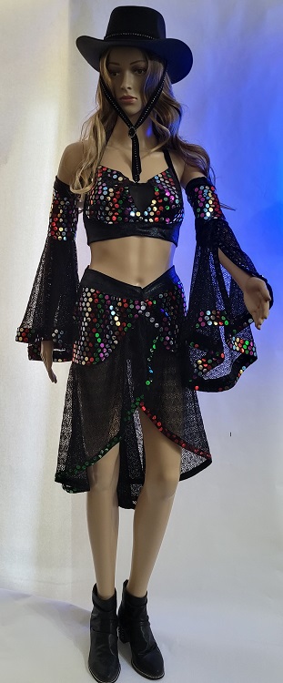 Black Velvet with multi colour sequin Halloween Costume Spanish Bolero Hat, Latino Haloween Dance Costume